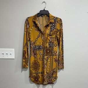 Source Unknown Gold and Brown Long Sleeve Dress